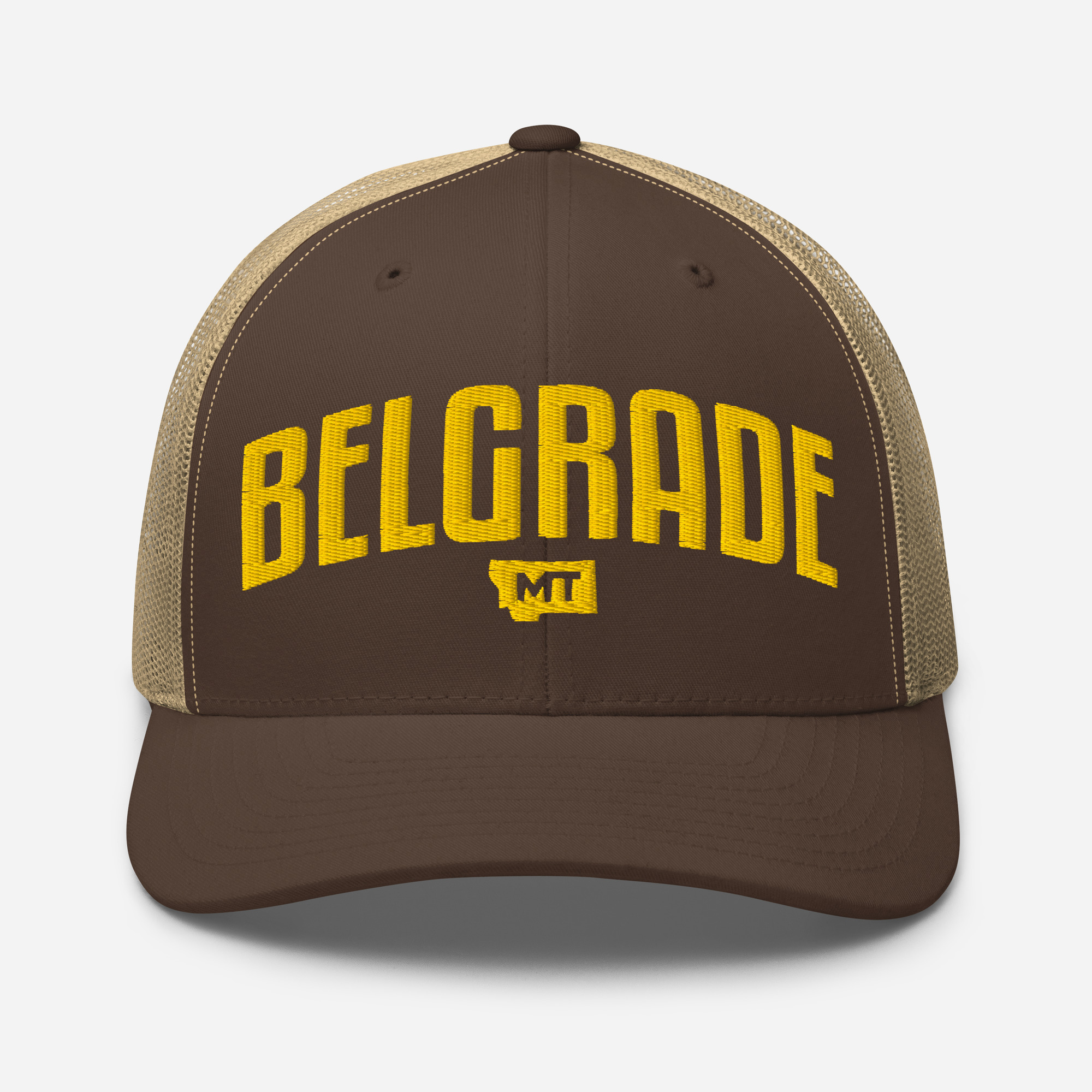 retro trucker hat brown khaki front 697408e368ec9.jpg